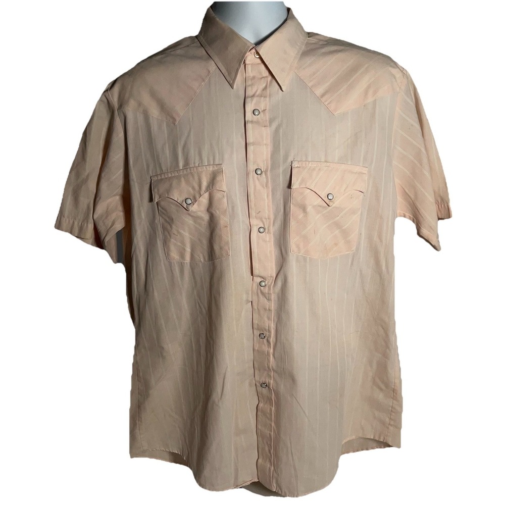 Vintage DALE'S Made in USA Pearl Snap‎ Short Sleeve Western Striped Shirt Large